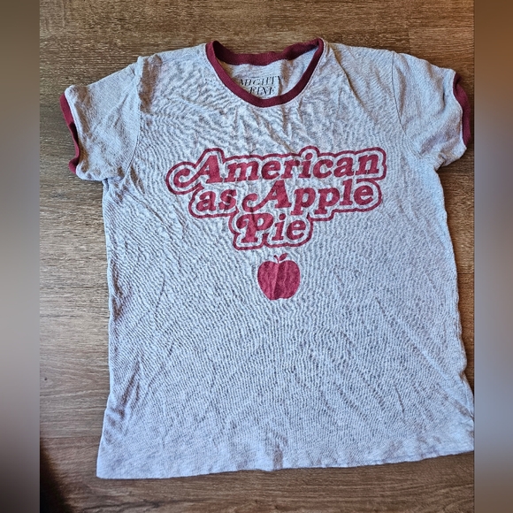 Mighty Fine "American as Apple Pie" grey and red short sleeved t shirt size L - Picture 1 of 8
